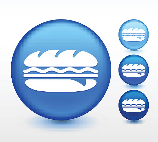 hero 샌드위치 파란색 원형 버튼 - sandwich ham white background lunch stock illustrations
