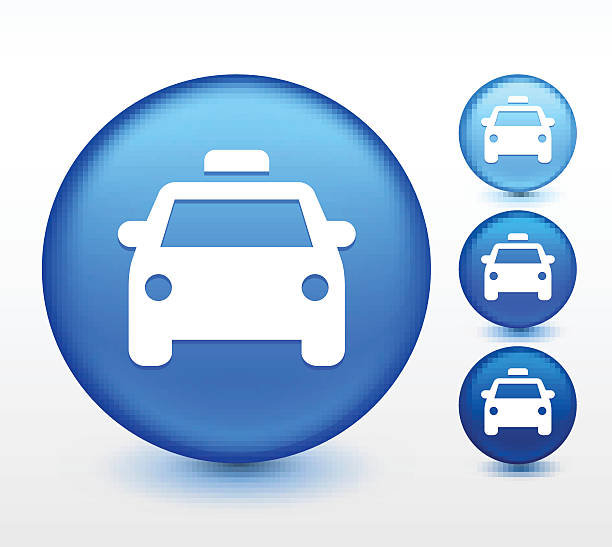 ilustrações de stock, clip art, desenhos animados e ícones de serviço de carro no botão redondo azul - three dimensional car vibrant color circle