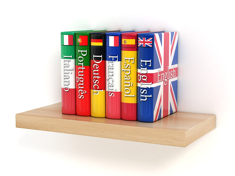 dictionaries on shelf, learning foreign language