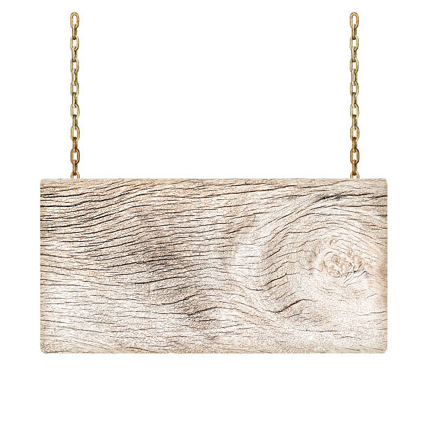 istock Wood sign from a chain isolated on white background. 486437688