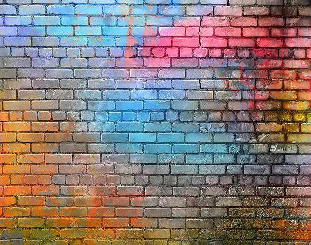 Brick wall with graffiti paint