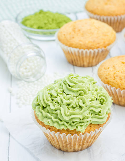 istock Healthy muffins with ricotta cheese and matcha frosting 486439366