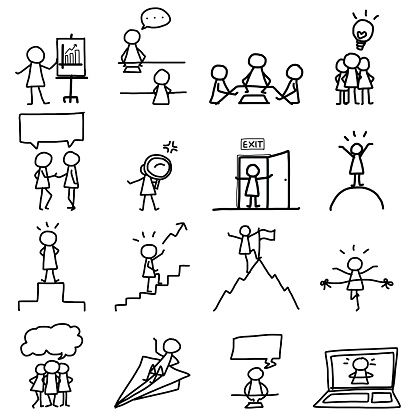 set of hand drawing cartoon business icons vector