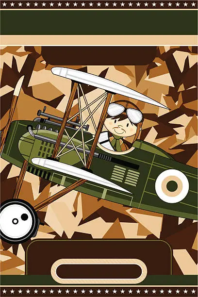 Vector illustration of Military Biplane & Airforce Pilot Template