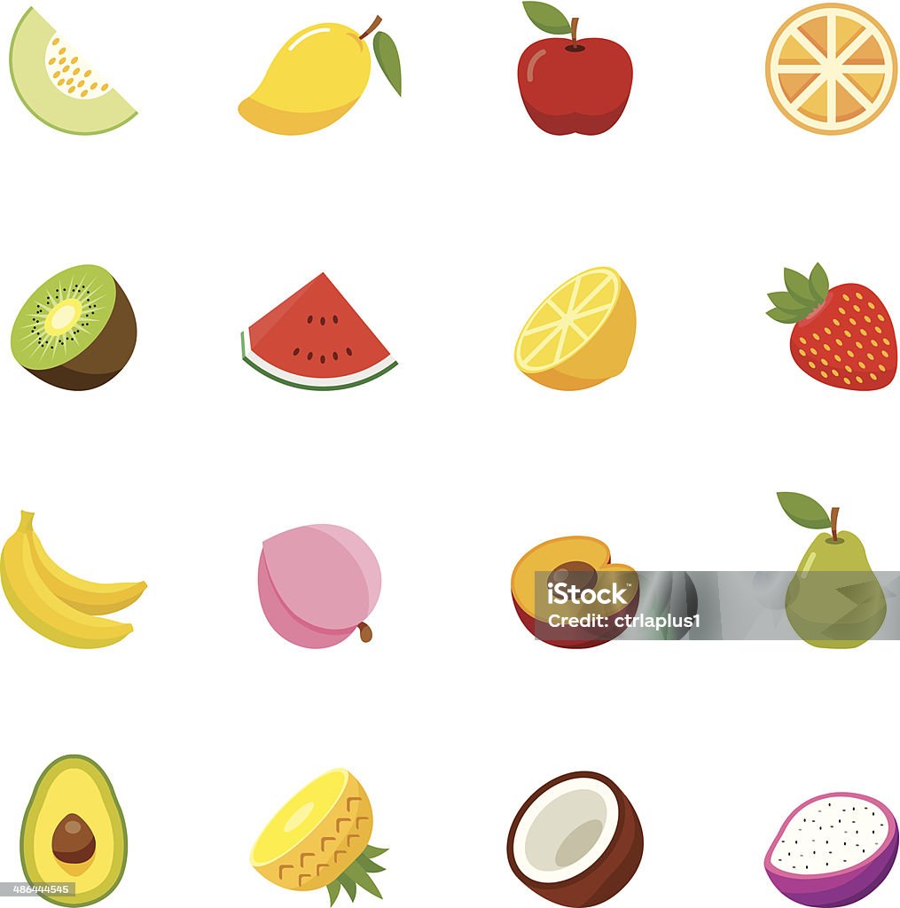 Frutas completo de diseño plano iconos de color. - arte vectorial de Aguacate libre de derechos