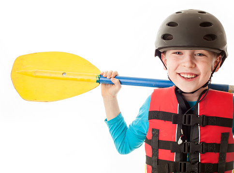Youth kayaker on a white background