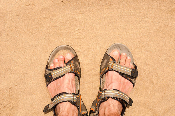 istock Feet in sandals on sand 486454282