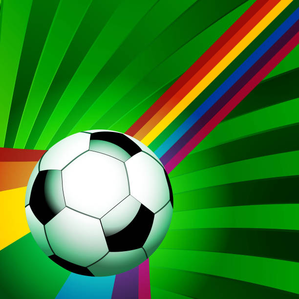 istock Football over a curved rainbow on green background 486456580