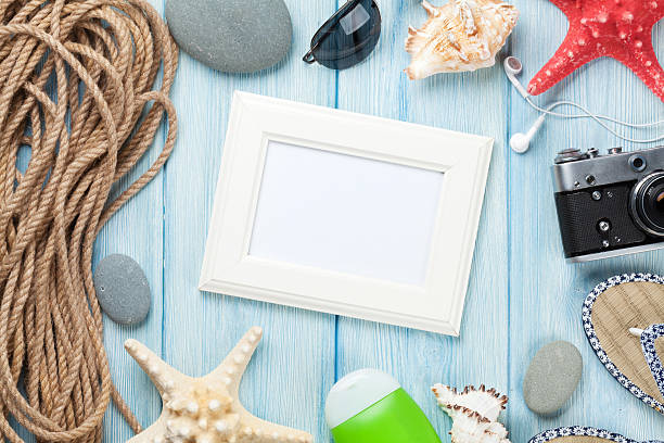 istock Travel and vacation photo frame and items 486456922