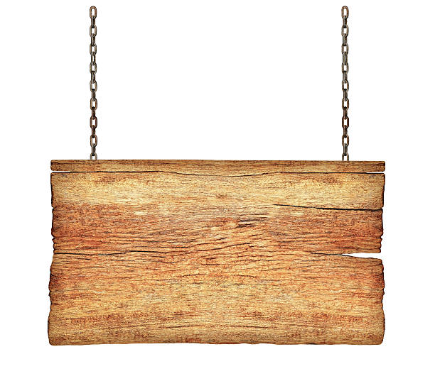 istock Wood sign from a chain isolated on white background. 486468862