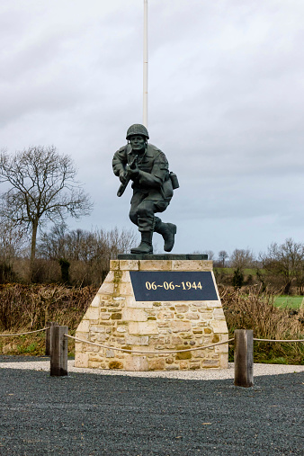 Soldier statue to celebrate the 06/06/1944, day of the landing of the allies to Normandy, north of France, to free the land from the German takeover.