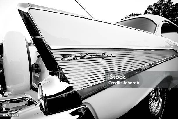 Nineteen Fifty Seven Chevy Bel Air Shot Of Rear Bw Stock Photo - Download Image Now