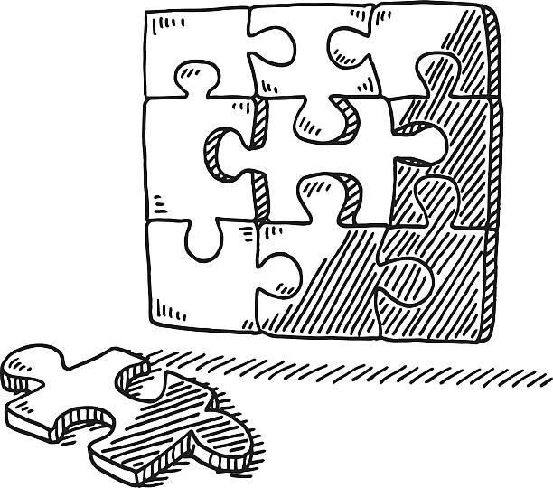 brakujący fragment układanki puzzle rysunek - solution jigsaw piece jigsaw puzzle problems stock illustrations