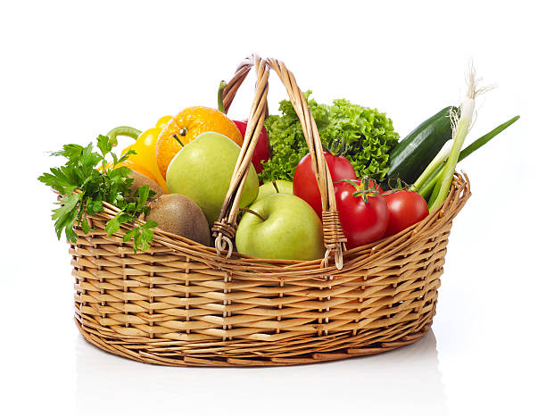 istock Basket with fruits and vegetable 486473192