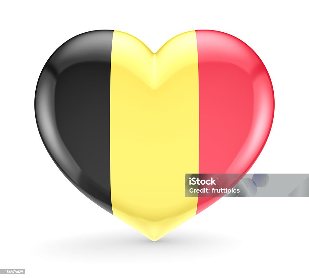 Belgian flag on a heart symbol. Belgian flag on a heart symbol.Isolated on white background.3d rendered. Belgian Culture Stock Photo