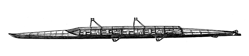 Antique illustration of four oared racing rowing boat