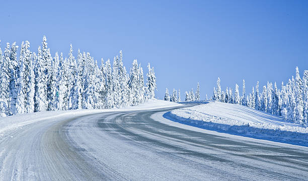 estrada de inverno à - forest tundra imagens e fotografias de stock