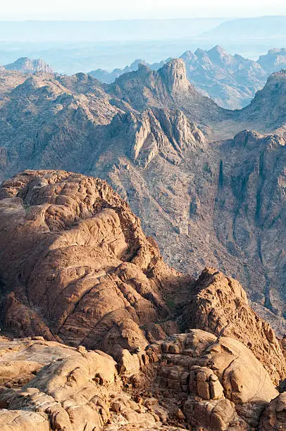 Barren desert mountains viewed from Mount Sinai, Egypt