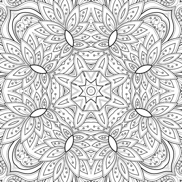 illustrazioni stock, clip art, cartoni animati e icone di tendenza di vettoriale astratto senza soluzione di continuità in bianco e nero motivo tribale - illustration and painting kaleidoscope seamless pattern