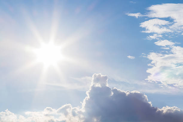istock natural lens flare and radiating rays  blue sky with clouds 486481656