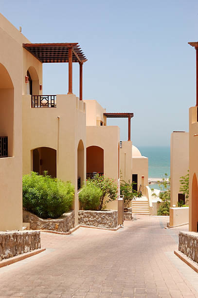 The Arabic style villas at luxury hotel, Dubai, UAE stock photo