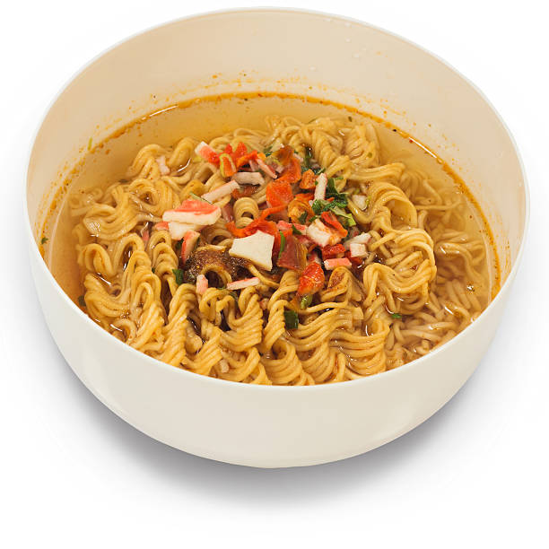 istock Instant noodles in white dish on white background with clipping 486486992