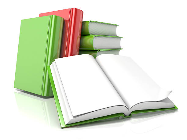 istock Pile of books with open one. 3D render 486489688