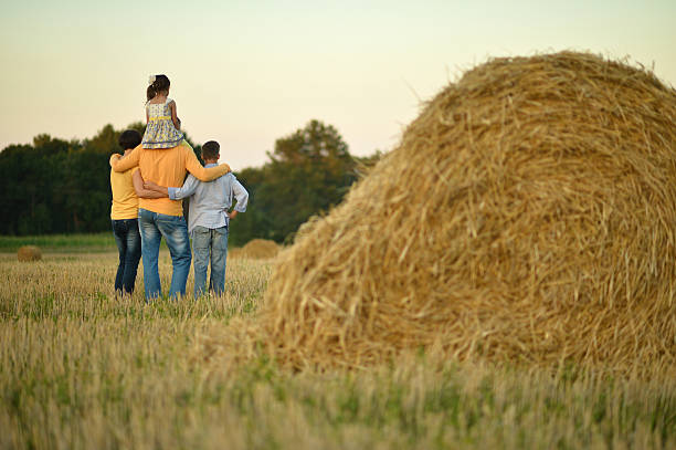 istock Happy family in wheat field 486490958