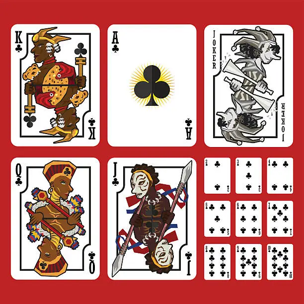 Vector illustration of Club Suit Playing Cards Full Set