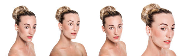 istock Beautiful high bun hairdo set 486499356