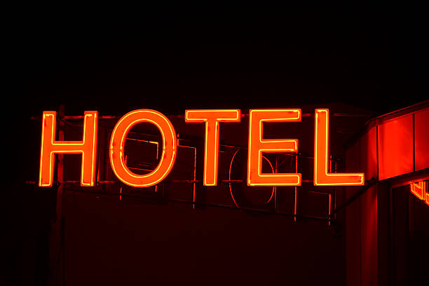 istock Neon sign of a small hotel. 486500458