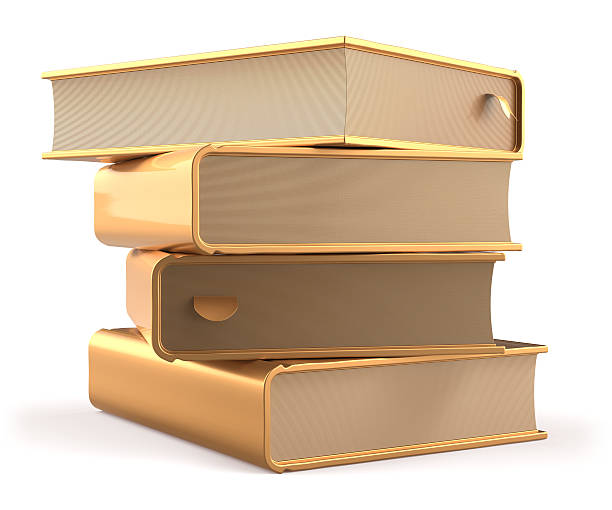 istock Books golden yellow gold blank textbook stack and bookmark 486501284