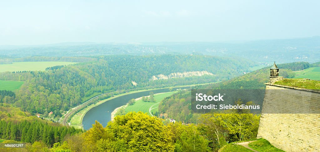 Königstein Fortress Wall and the Elbe Valley in Saxony. Königstein Fortress wall and the Elbe Valley in Saxony. Elbe River Stock Photo