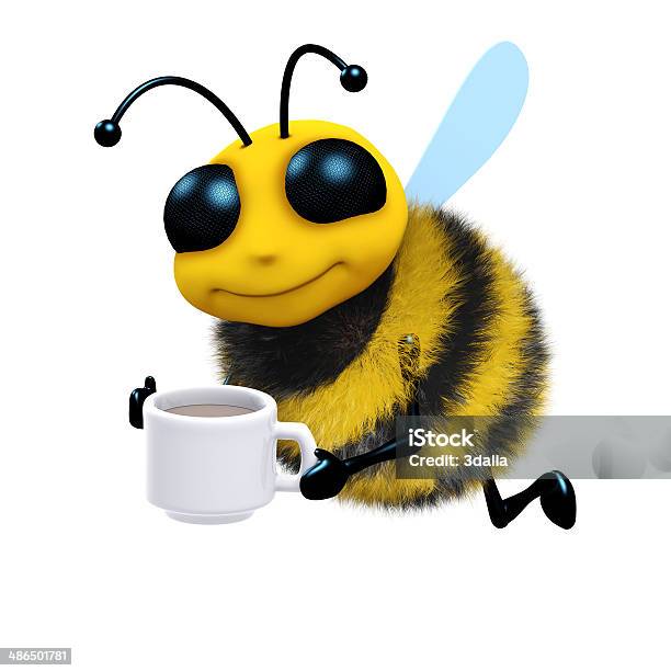 3d Tea Break Bee Stock Photo - Download Image Now - Bee, Three Dimensional, Animal Antenna
