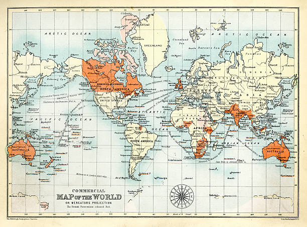 illustrazioni stock, clip art, cartoni animati e icone di tendenza di antica mappa del mondo commerciale - british empire immagine