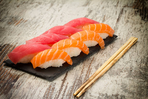 istock Salmon and tuna sushi nigiri 486503405