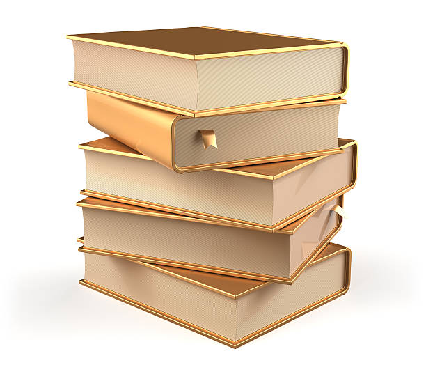 istock Book five textbooks golden stack of books covers gold blank 486505392