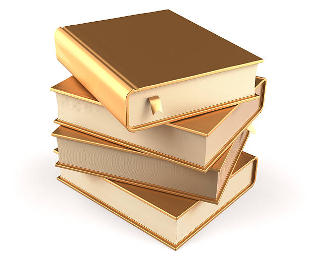 istock Books stack of book blank golden covers yellow textbooks 486505968