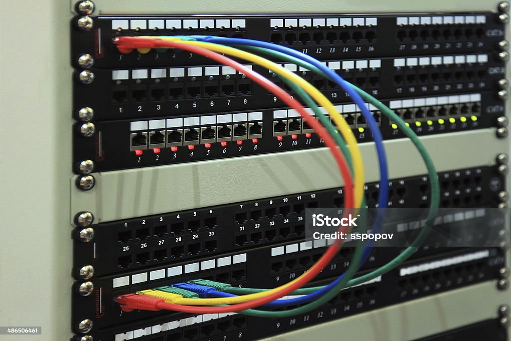Patch panel Data patch panel connection and digital communications Communication Stock Photo