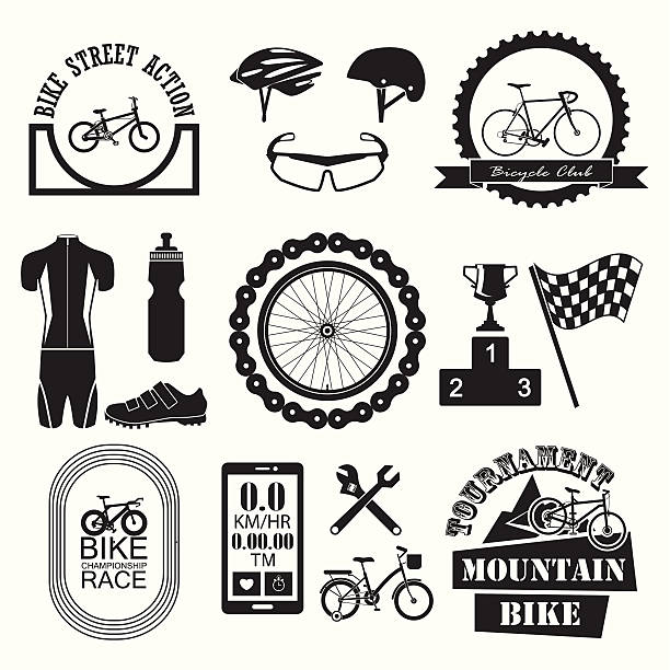 Bicycle Banner and icons set vector art illustration