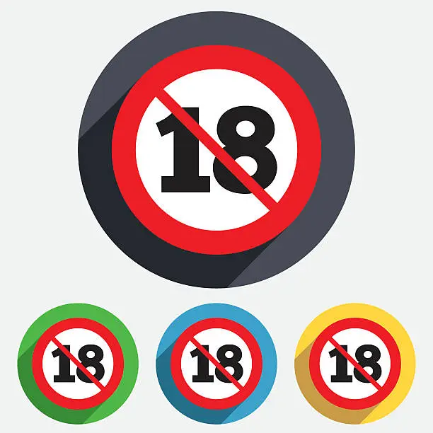 Vector illustration of No 18 years old sign. Adults content.