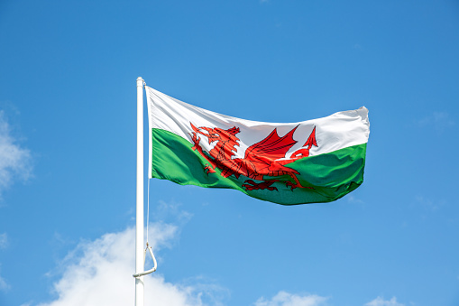 Welsh flag blowing in the wind