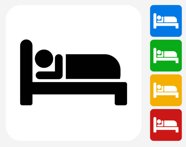 Sleeping Icon Flat Graphic Design Sleeping Icon. This 100% royalty free vector illustration features the main icon pictured in black inside a white square. The alternative color options in blue, green, yellow and red are on the right of the icon and are arranged in a vertical column. sleeping icons stock illustrations