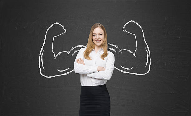 istock beautiful lady in formal clothes with drawn powerful hands 486512634