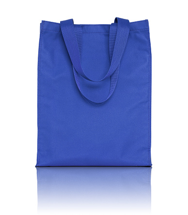blue shopping fabric bag on white background