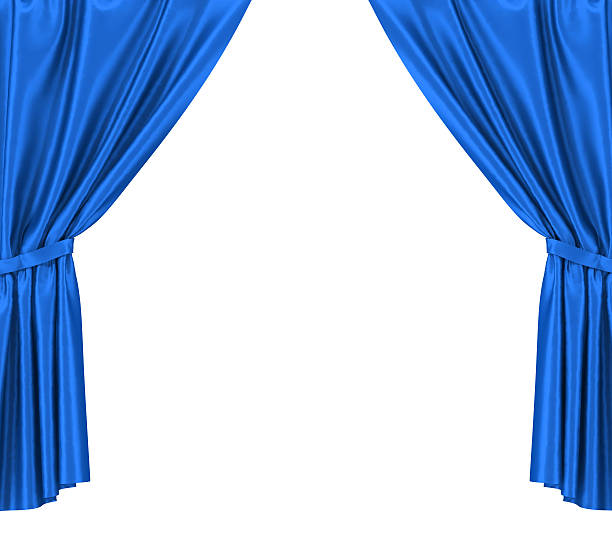 istock Blue silk curtains with garter isolated on white background 486516920