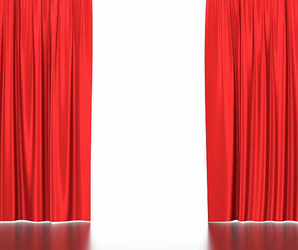 istock Open red silk curtains for theater and cinema with a 486516926