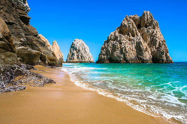 spiaggia rocciosa di cabo san lucas - horizon over water horizontal surface level viewpoint foto e immagini stock