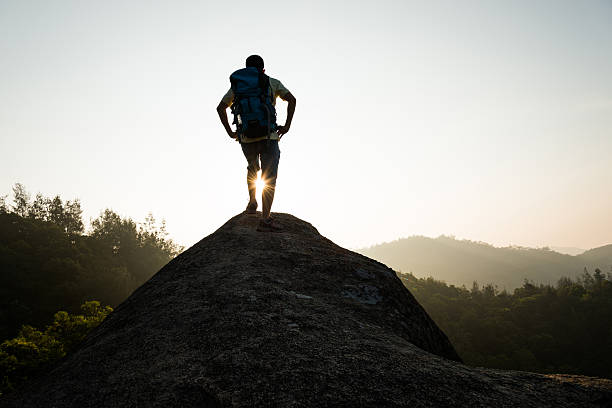 istock Male hiker standing on a rock 486518506