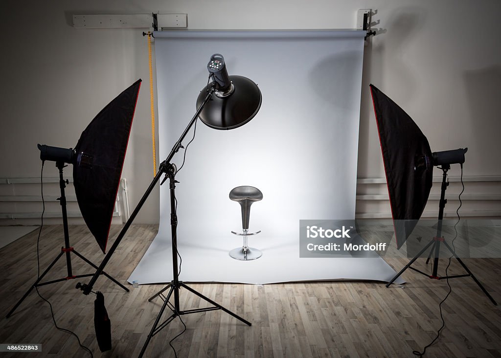 Place for studio shooting Studio photography equipment with white backgrounds Bright Stock Photo